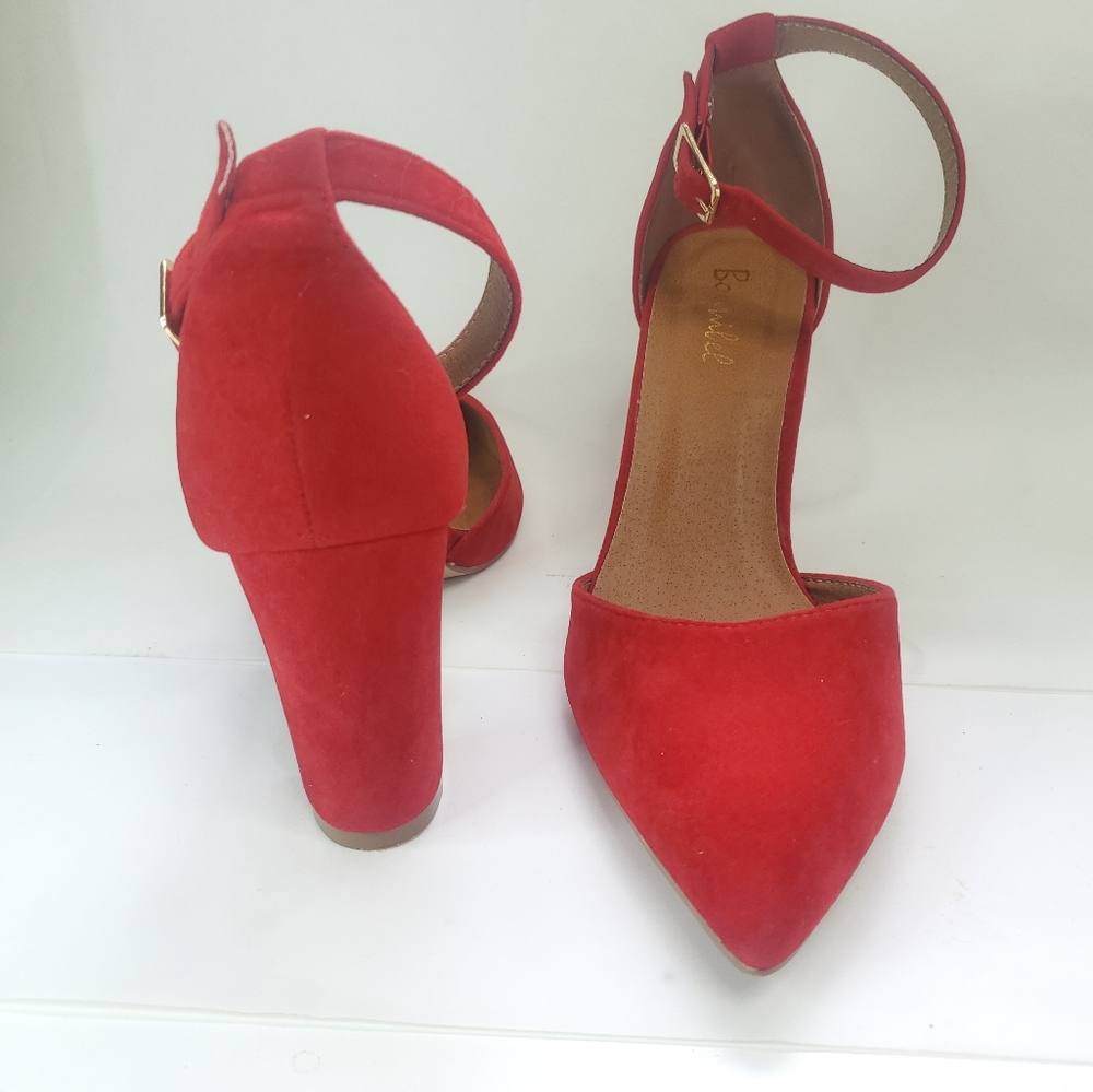 Womens high heel shoes red size 7.5 ankle straps 3" heel